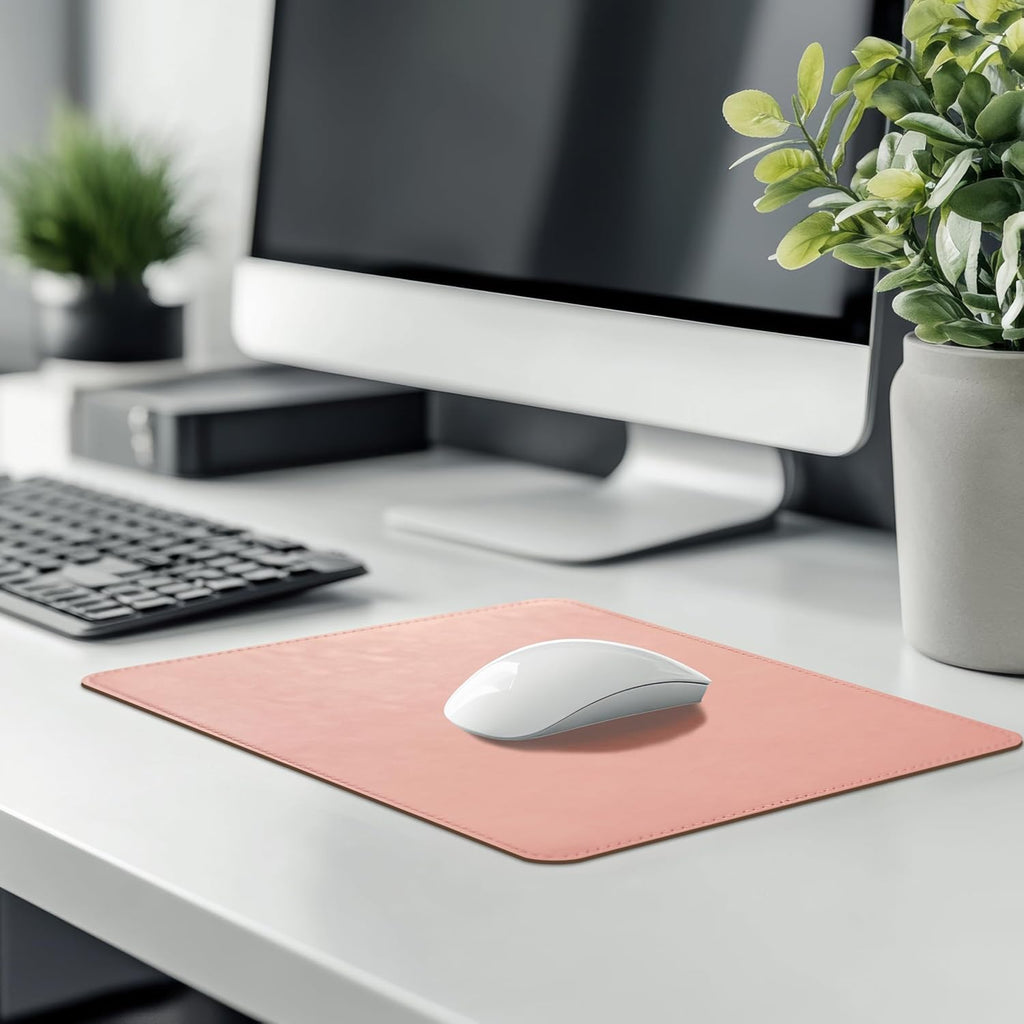 PU Leather Mouse Pad with Stitched Edge Micro-Fiber Base - Non-Slip Waterproof, 8X11Inch (Light Pink)