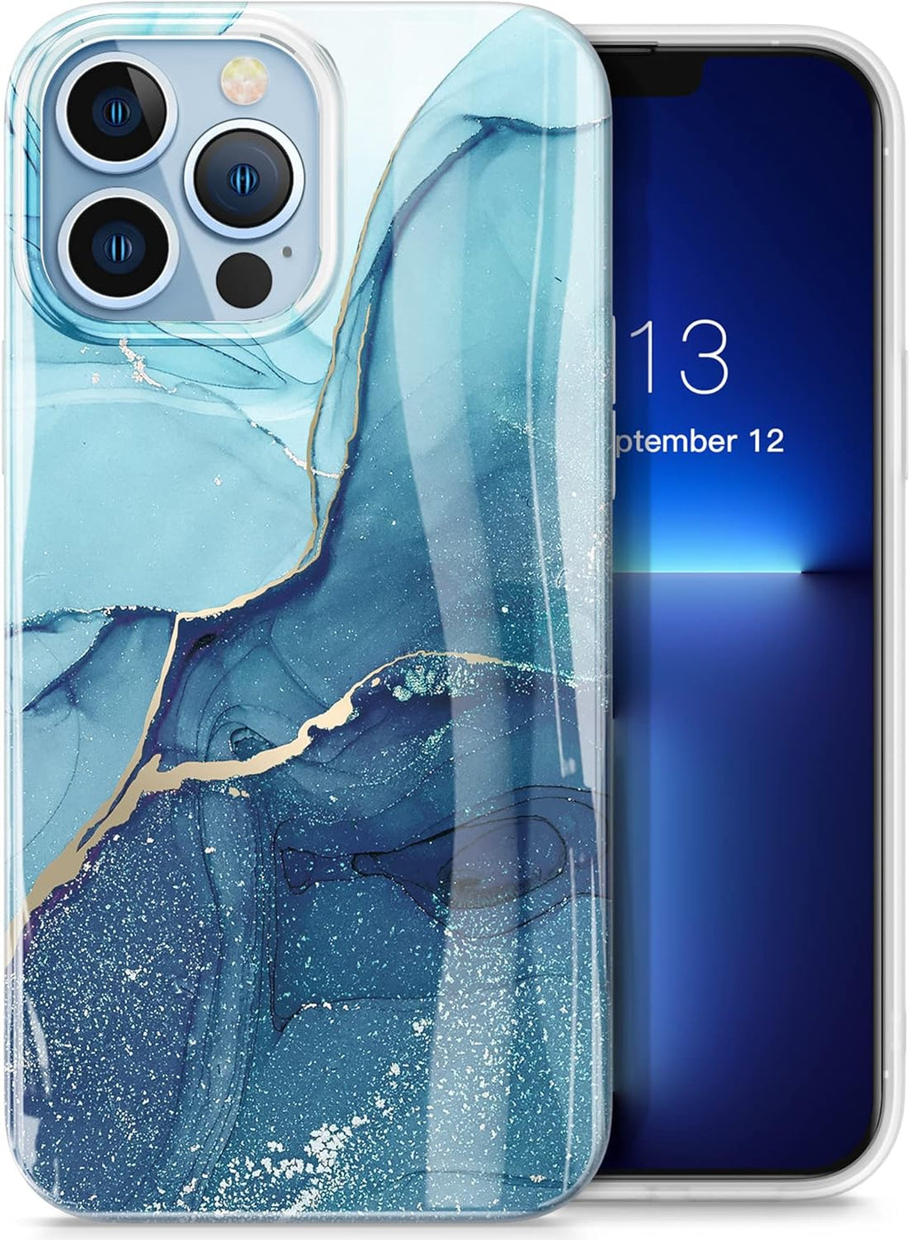 for Iphone 13 Pro Max Case, Marble Soft TPU Shockproof Protective Case, Ultra Slim Thin Glossy Stylish Phone Cover, 6.7" 2021 (Navy Blue)