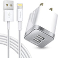 Overtime Iphone Charger Set, Apple Mfi Certified Lightning Cable with Dual USB Wall Adapter 2.4 AMP Compatible W/Iphone 11 Pro Max XS XR X 8 7 6S 6 plus SE Airpods Ipad (Silver/White, 6Ft)