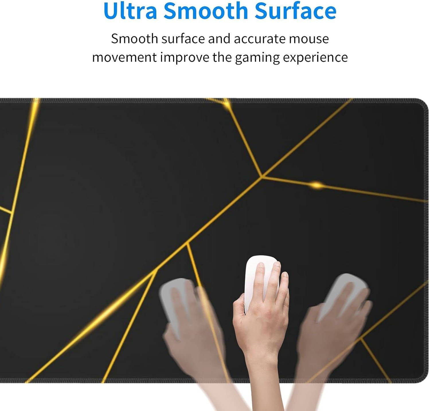 Gaming Mouse Pad 35.4×15.7 Inch XXXL with Stitched Edges Extended Waterproof Gold Line Black Geometric Desk Pads Non-Slip Rubber Base Large Keyboard Mat Computer Gaming Mousepad for Work/Office/Home