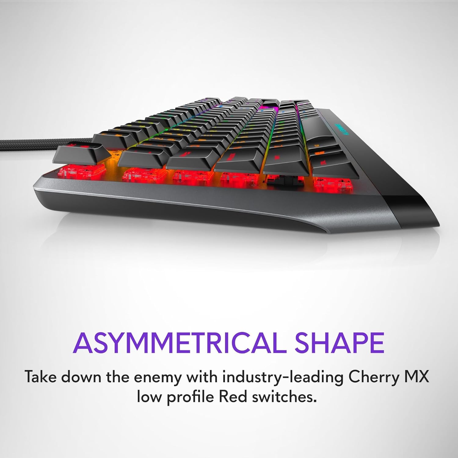 Low-Profile RGB Gaming Keyboard AW510K, Alienfx per Key RGB LED Color Backlighting, Media CONTROLS & USB Passthrough, Cherry MX Low Profile Red Switches