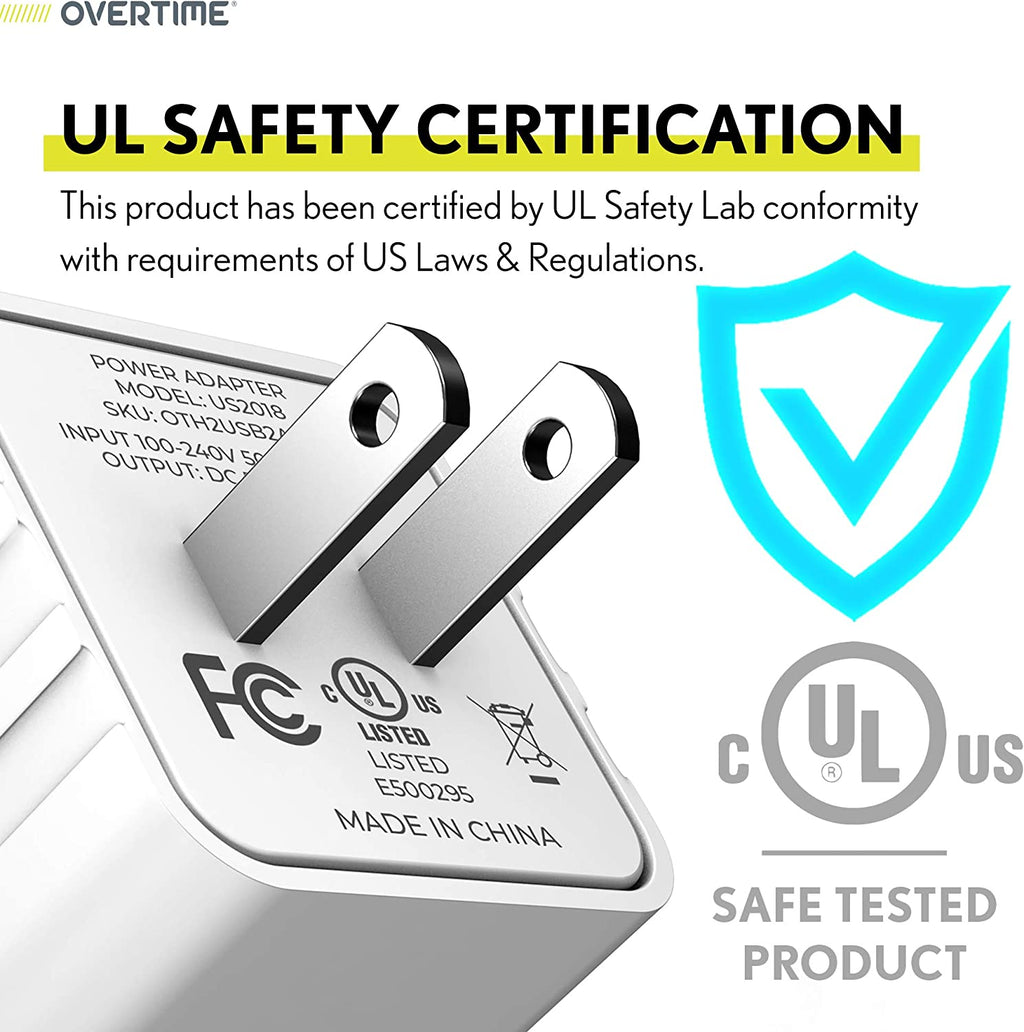 Overtime Iphone Charger Set, Apple Mfi Certified Lightning Cable with Dual USB Wall Adapter 2.4 AMP Compatible W/Iphone 11 Pro Max XS XR X 8 7 6S 6 plus SE Airpods Ipad (Silver/White, 6Ft)