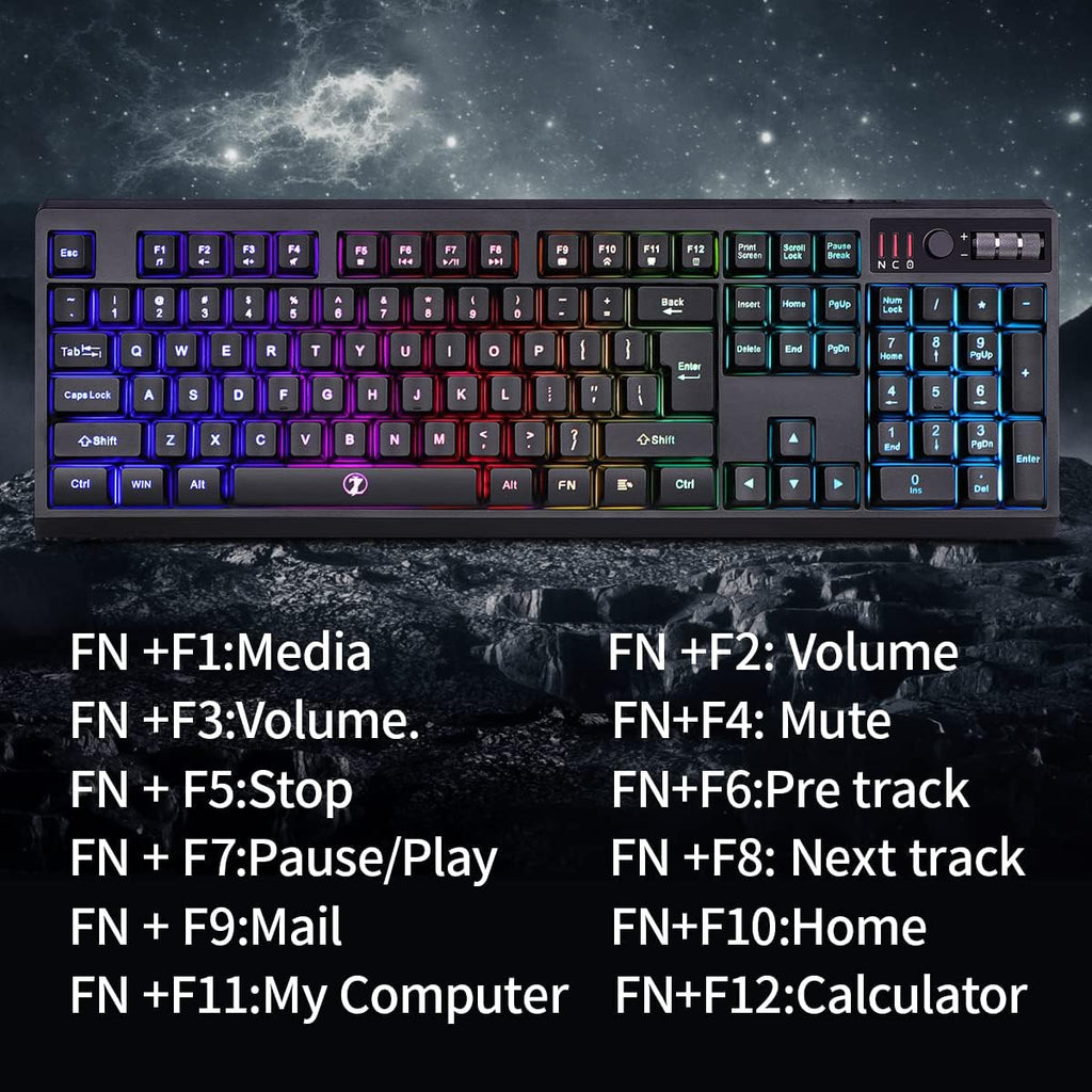 C104 Wireless Gaming Keyboard and Mouse Combo - RGB Backlit, Mechanical Feel, Anti-Ghosting, Rechargeable Battery, 7D 3200DPI Mice for Gamers