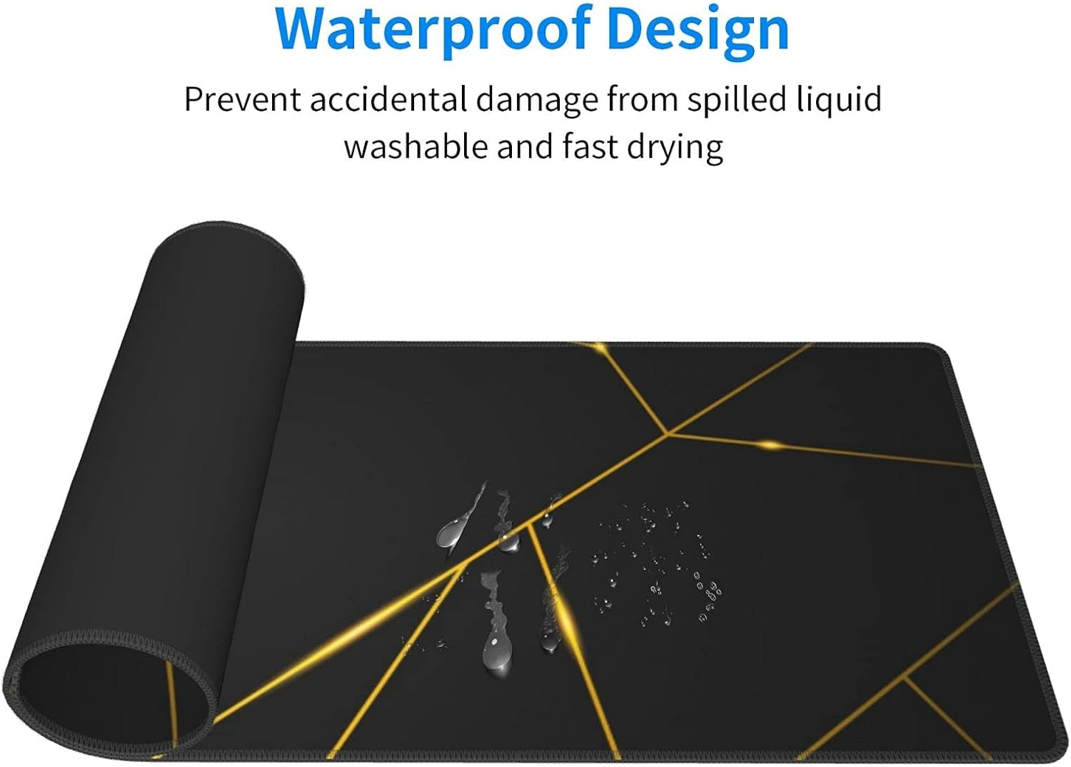 Gaming Mouse Pad 35.4×15.7 Inch XXXL with Stitched Edges Extended Waterproof Gold Line Black Geometric Desk Pads Non-Slip Rubber Base Large Keyboard Mat Computer Gaming Mousepad for Work/Office/Home