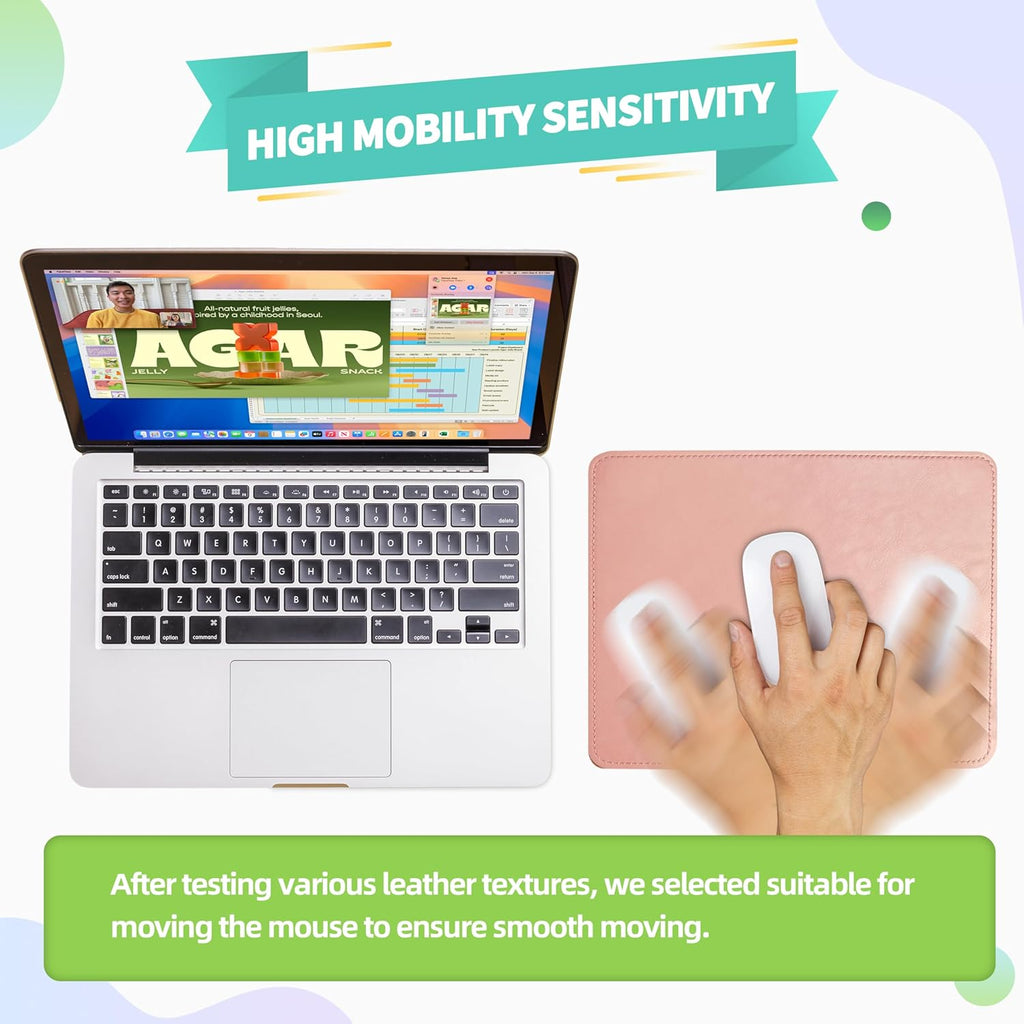 PU Leather Mouse Pad with Stitched Edge Micro-Fiber Base - Non-Slip Waterproof, 8X11Inch (Light Pink)