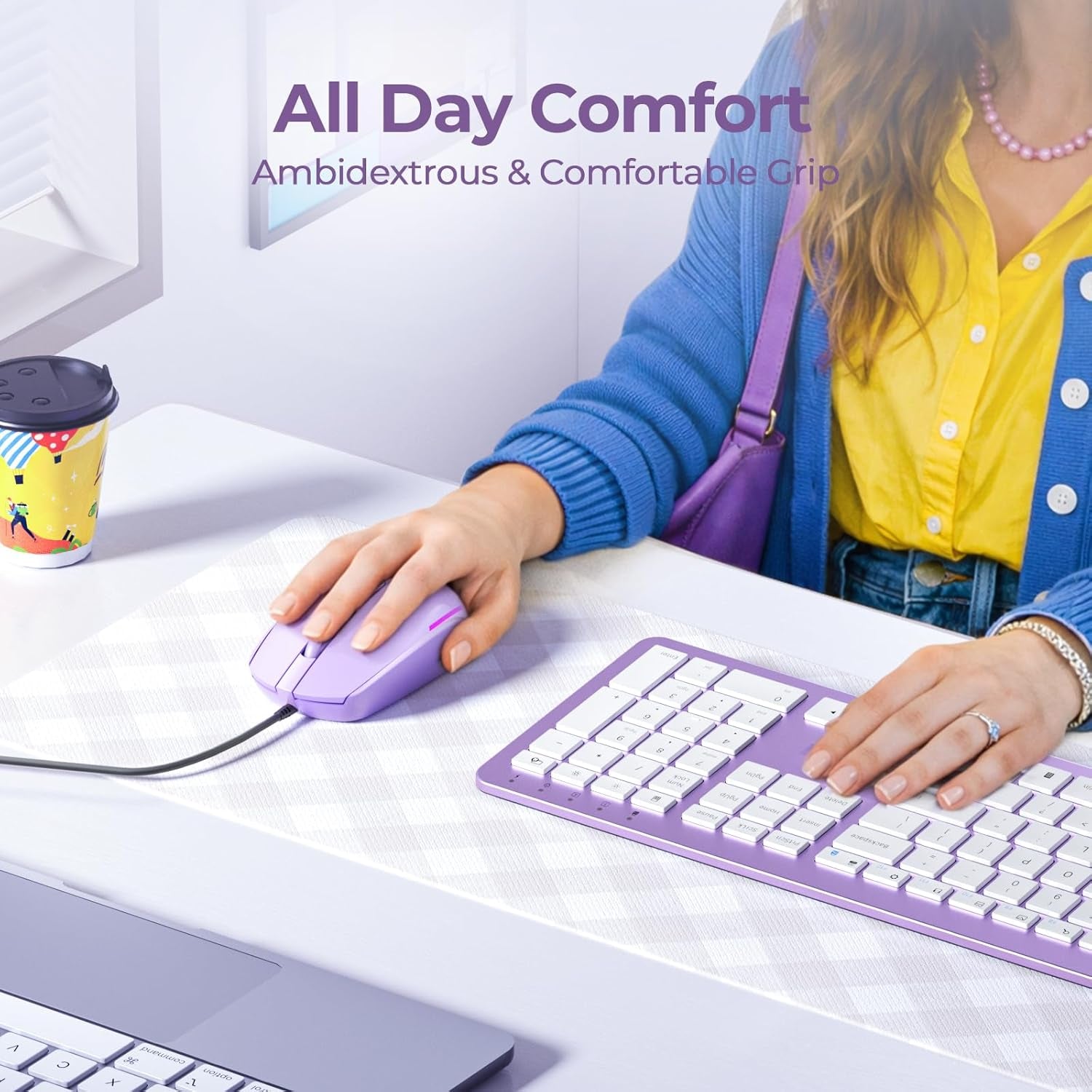 Wired Mouse - USB Computer Mice Wired with RGB Backlit Optical LED Mouse with Attached USB Cord for Laptops Notebooks Chromebook - Purple