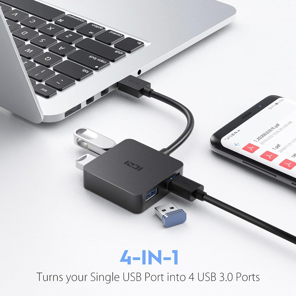 USB 3.0 Hub, 4 Ports USB Splitter Multiple Extender for Laptop, PC, Macbook, Mac Mini, Imac, Surface Pro, Mobile HDD