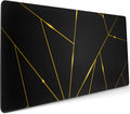 Gaming Mouse Pad 35.4×15.7 Inch XXXL with Stitched Edges Extended Waterproof Gold Line Black Geometric Desk Pads Non-Slip Rubber Base Large Keyboard Mat Computer Gaming Mousepad for Work/Office/Home