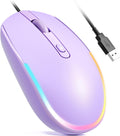 Wired Mouse - USB Computer Mice Wired with RGB Backlit Optical LED Mouse with Attached USB Cord for Laptops Notebooks Chromebook - Purple