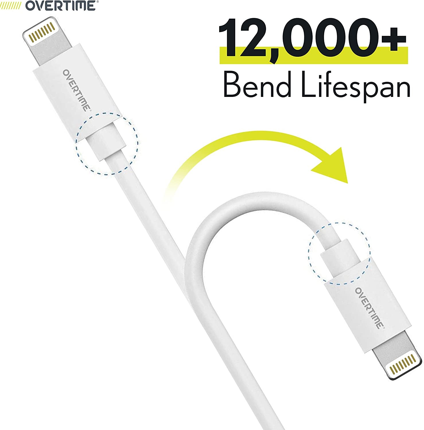 Overtime Iphone Charger Set, Apple Mfi Certified Lightning Cable with Dual USB Wall Adapter 2.4 AMP Compatible W/Iphone 11 Pro Max XS XR X 8 7 6S 6 plus SE Airpods Ipad (Silver/White, 6Ft)